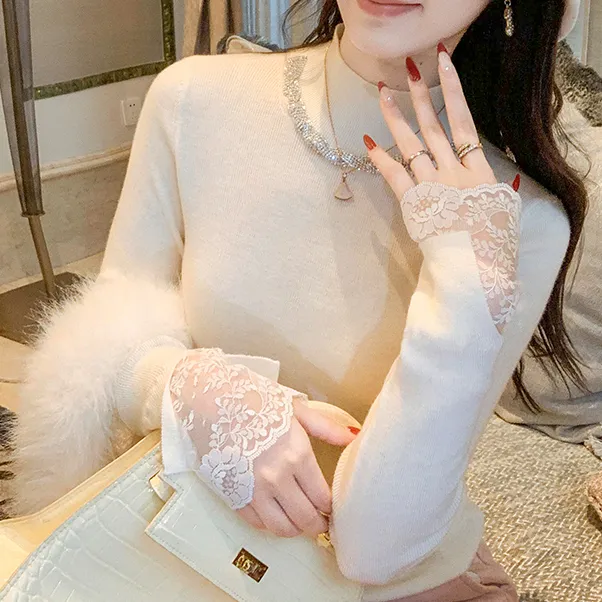 半高领针织打底衫新款内搭毛衣修身上衣袖口内搭女士针织衫H2-53