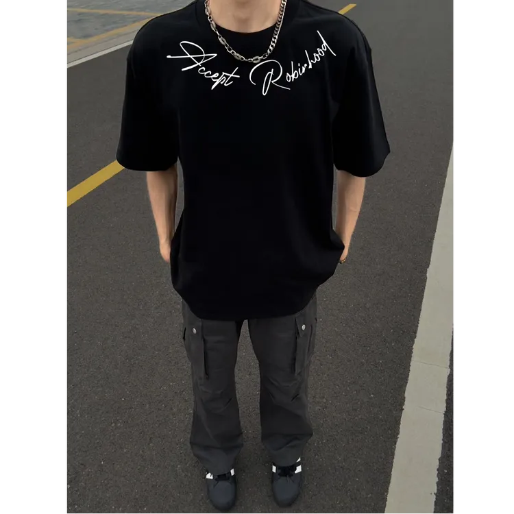 美式夏季纯棉短袖t恤男宽松重磅嘻哈印花oversize圆领半袖上衣潮