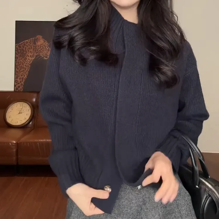 冬季新款时尚百搭气质显瘦开衫收腰立领针织衫LK2508903