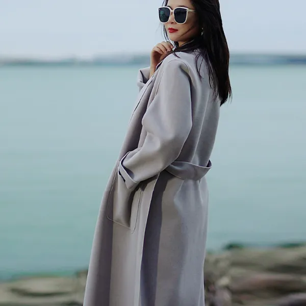 LOERVEERA洛薇拉长款浴袍双面呢女士大衣密拷系带百搭外套1060