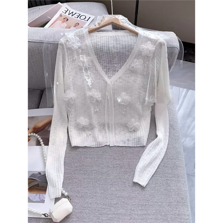 美貌色系！绝绝子！轻薄针织衫女慵懒风开衫立体花朵空调衫防晒上衣