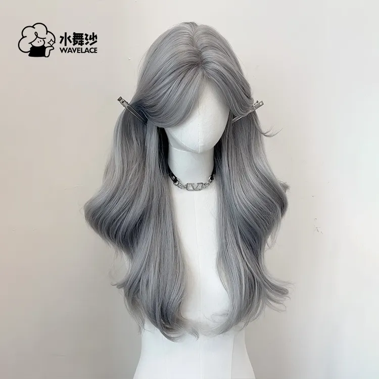 【月下女神】水舞沙银白色中分大波浪长卷发Lolita自然仿真人假发
