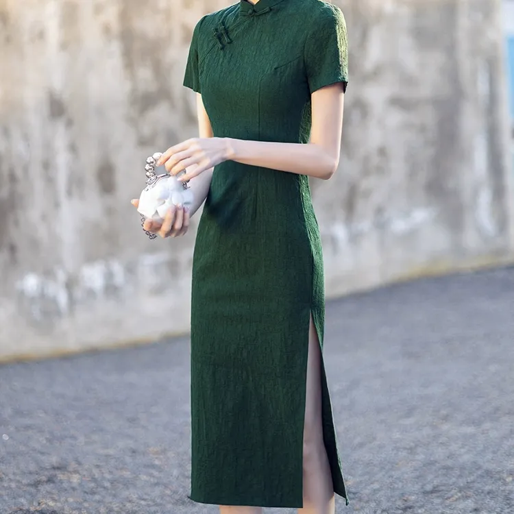 墨绿色旗袍裙子女款爆款2025新款气质日常新中式小个子夏天中国风