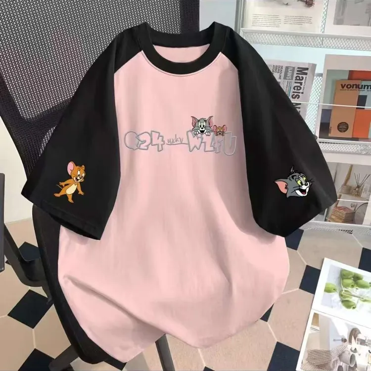 女童纯棉短袖潮流洋气宽松插肩袖夏季T恤新款百搭ins个性爆款韩版