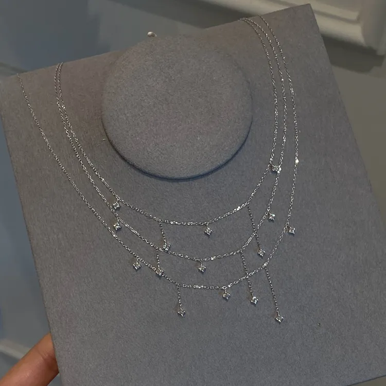 坠链均925银合成锆石 耀眼星河925银错落排列闪流苏项链轻奢高级