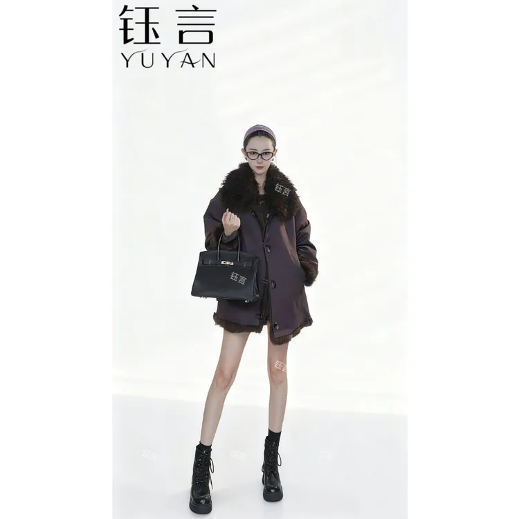 【钰言冬之恋】舒适保暖。时尚大气女士中长款皮草两穿外套