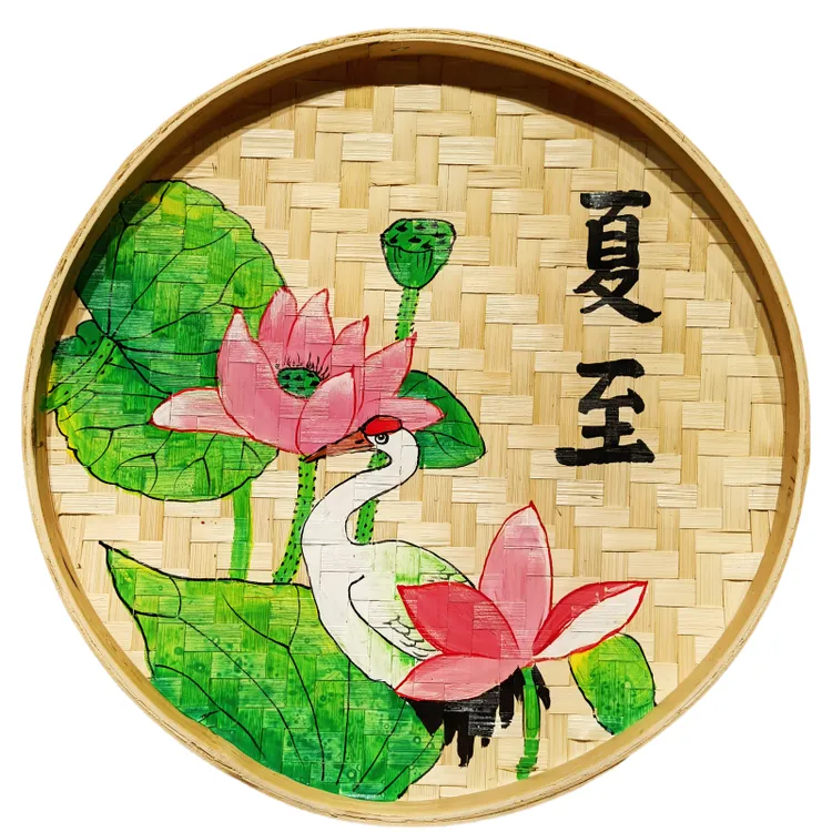 24节气手绘竹编簸箕画学校农庄餐厅新农村文化墙画装饰街道文化墙