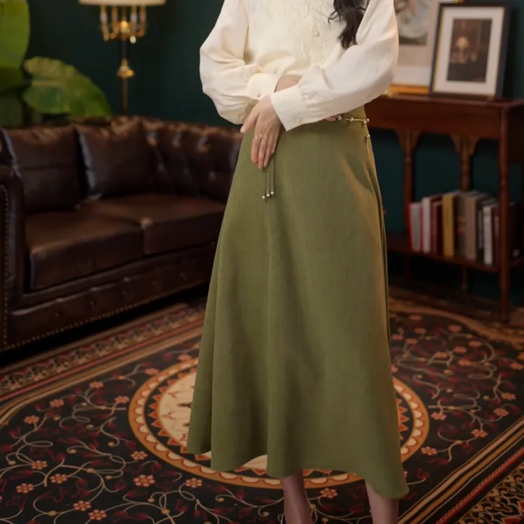 港风复古半身裙显瘦高腰百搭裙子LK2501549