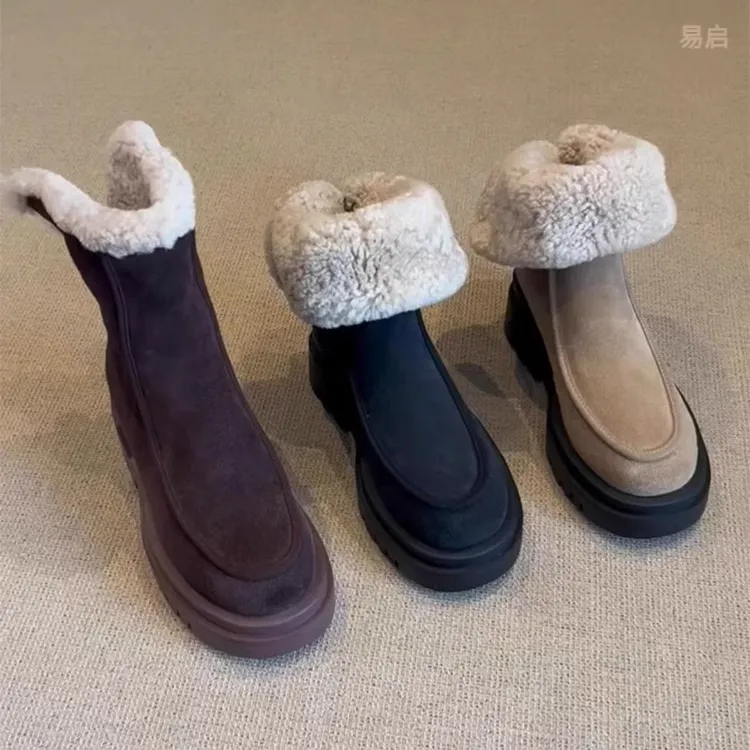 【唯4】加绒保暖雪地靴女冬季复古棉鞋加厚防滑毛毛靴子厚底短靴