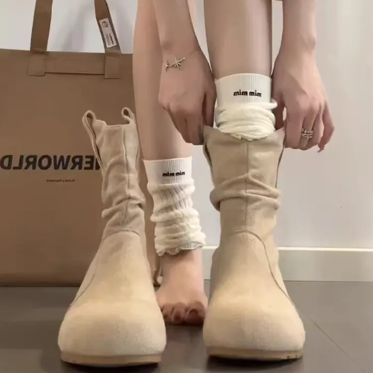 复古小短靴勃肯短靴女款丑萌堆堆靴2025年新款显百搭瘦骑士靴