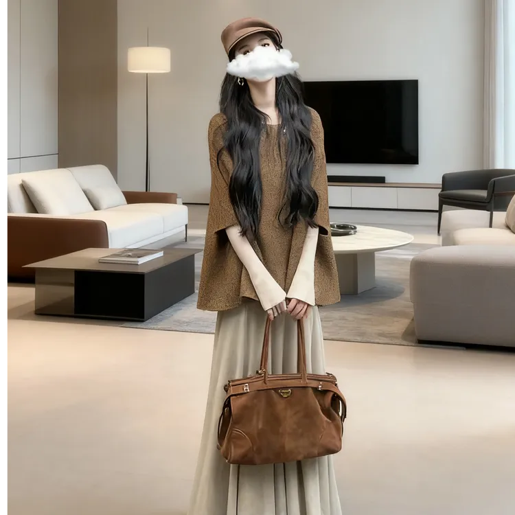 秋季韩版长袖宽松气质短外套高腰半身裙套装女新款高级设计感
