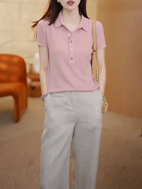 天丝+桑蚕丝夏季薄款短袖针织衫2025新款气质百搭显瘦纯色T恤上衣