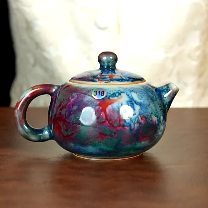 原矿原产地钧瓷喝茶玉石釉水墨丹青茶具茶杯茶壶送礼礼盒手工壶