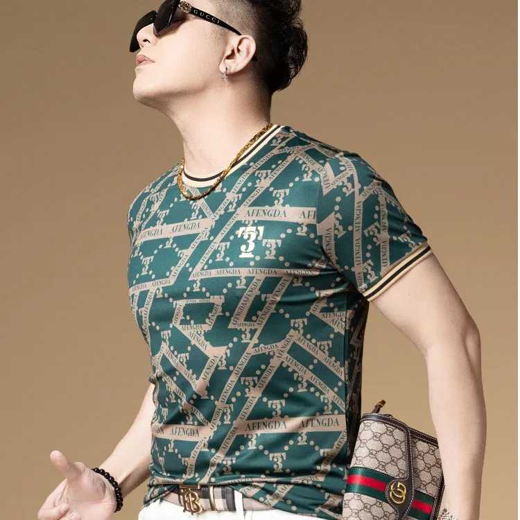 ECLONIAFON/埃卢涅芬潮流冰丝短袖T恤男夏季小众撞色印花半袖T恤