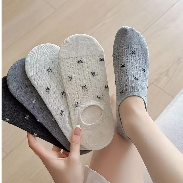 蝴蝶结薄款女夏季网眼透气船袜芭蕾风隐形短袜不掉跟浅口短筒袜子