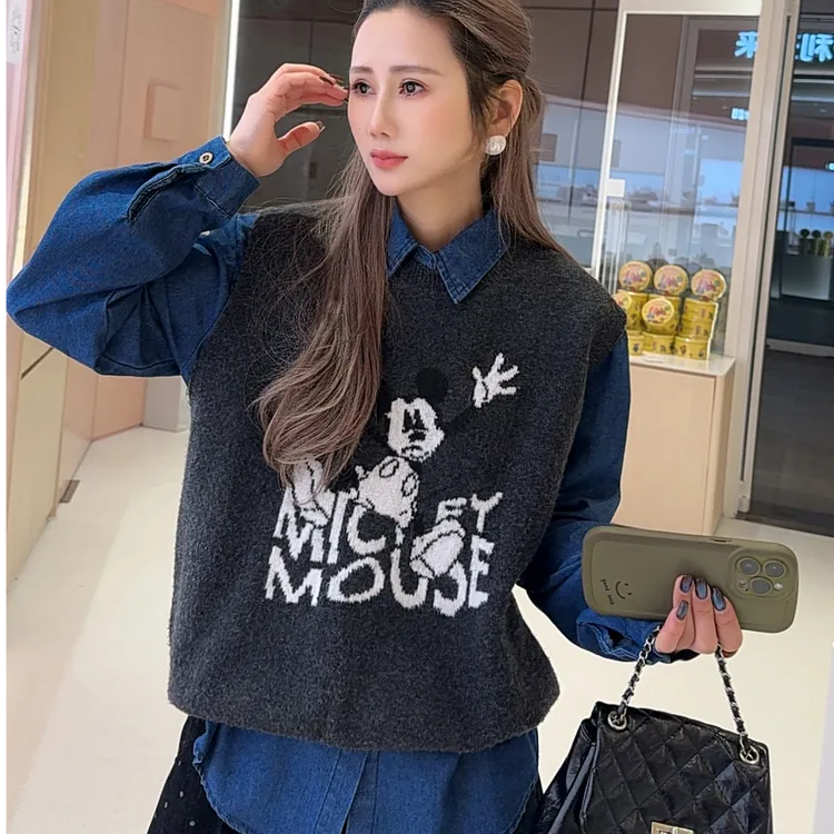 韩版早春新款时尚气质休闲【牛仔衬衫+马甲】两件套