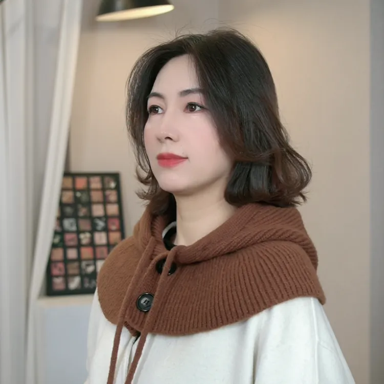 新款秋冬针织巴拉克拉法帽子围脖大头围连帽百搭保暖护耳包头帽女