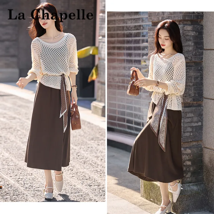 连衣裙拉夏贝尔【现货】套装韩版女装宽松慵懒风镂空显瘦INS外搭