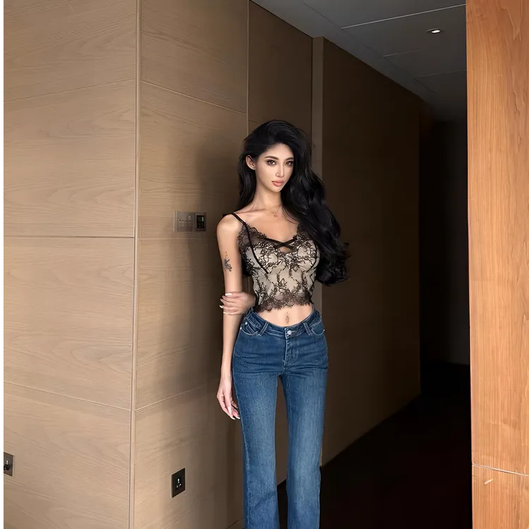 798性感蕾丝吊带背心女修身内搭带胸垫纯欲打底辣妹短款美背上衣