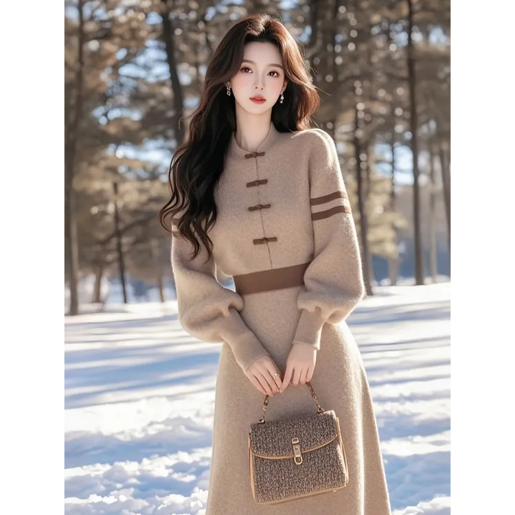 大衣长裙冬季爆款独特好看气质漂亮纯欲慵懒风女装显瘦针织时尚