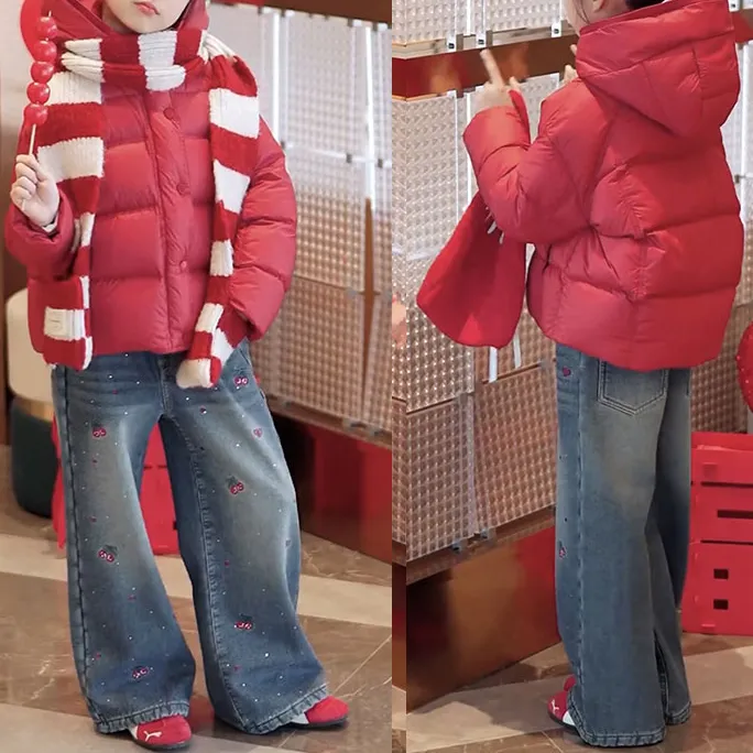 现货【新年款】女童短款羽绒服2025冬季新款儿童洋气保暖羽绒面包服