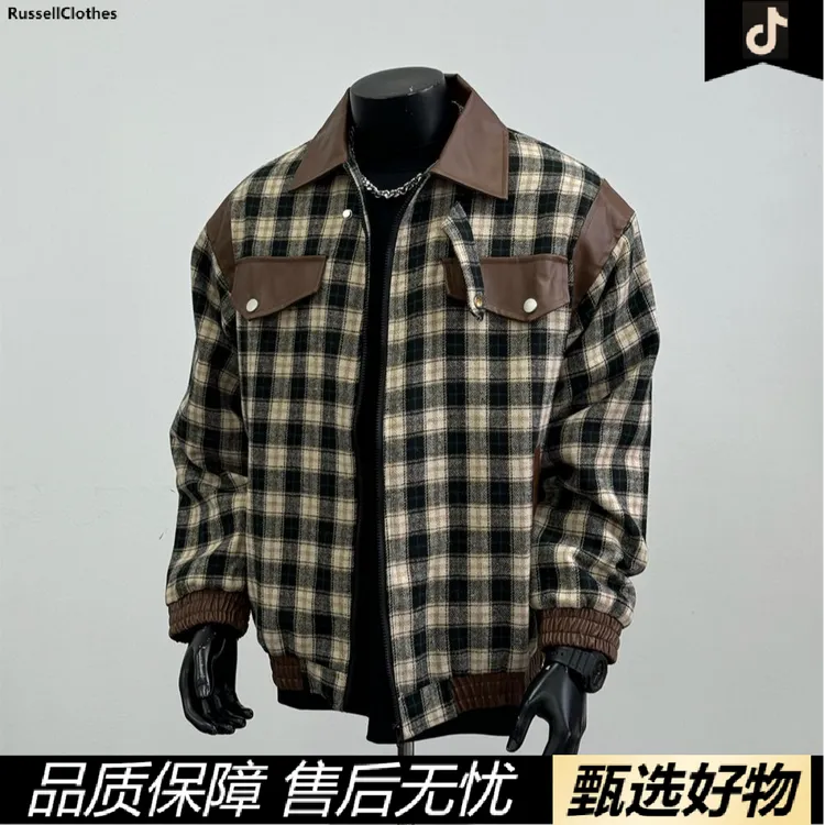 新款美式复古翻领格子夹克宽松休闲高街潮牌Cityboy外套JK204#