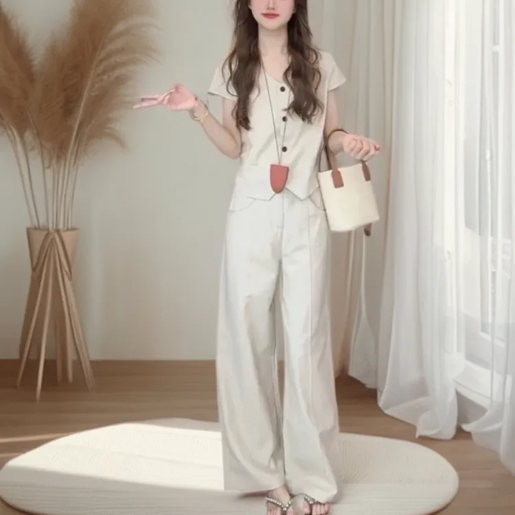 【轻奢风】原创INS风仙女风森系原宿风时尚套装阔腿裤高腰短袖休闲