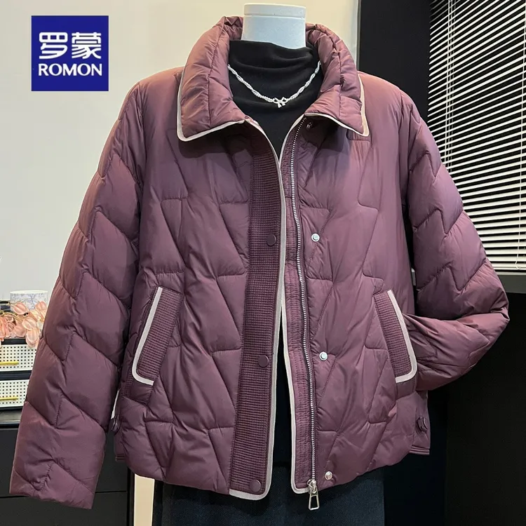 罗蒙妈妈装菱格短款棉服2025冬季新款中老年高贵洋气保暖外套