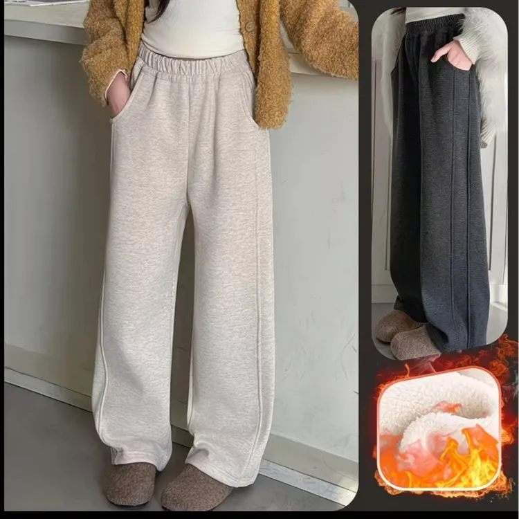 加厚女童一体羔羔绒直筒休闲长裤冬季洋气百搭韩版时尚款