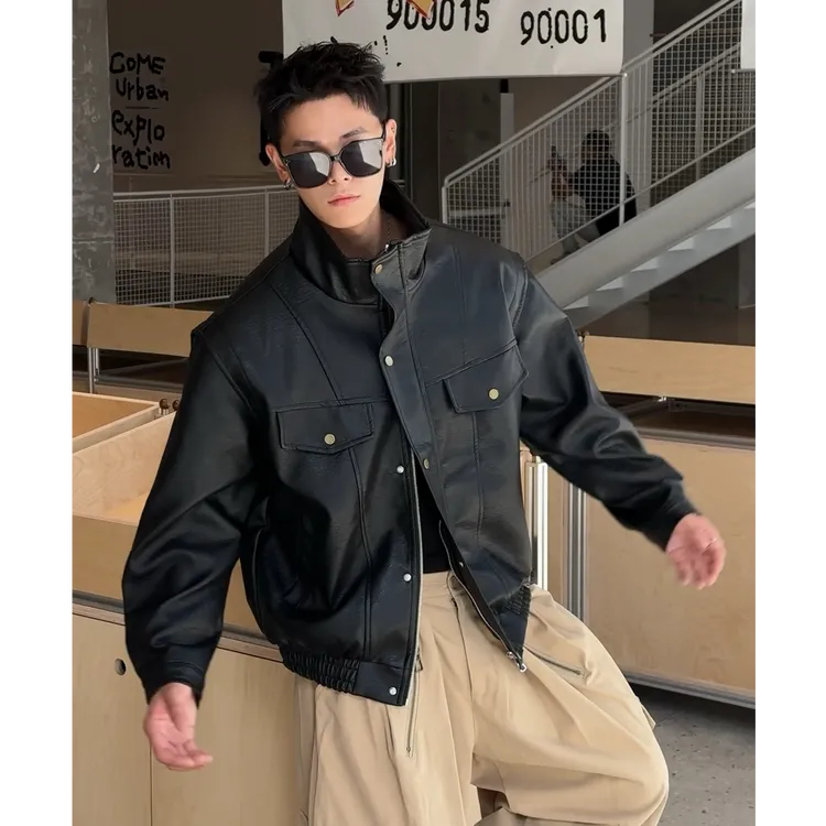 QIUYIDAODI美式复古重磅高级感机车皮衣夹克外套男女加厚飞行服