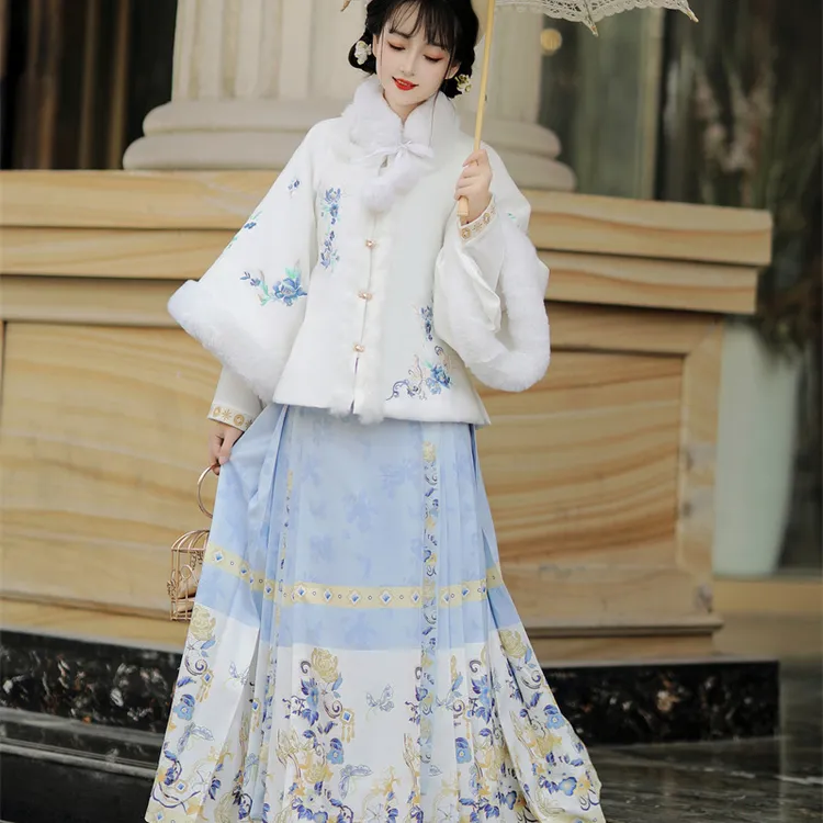 冬季明制汉服厚款刺绣袄裙对襟冬装加厚马面裙套装古风仙气爆款