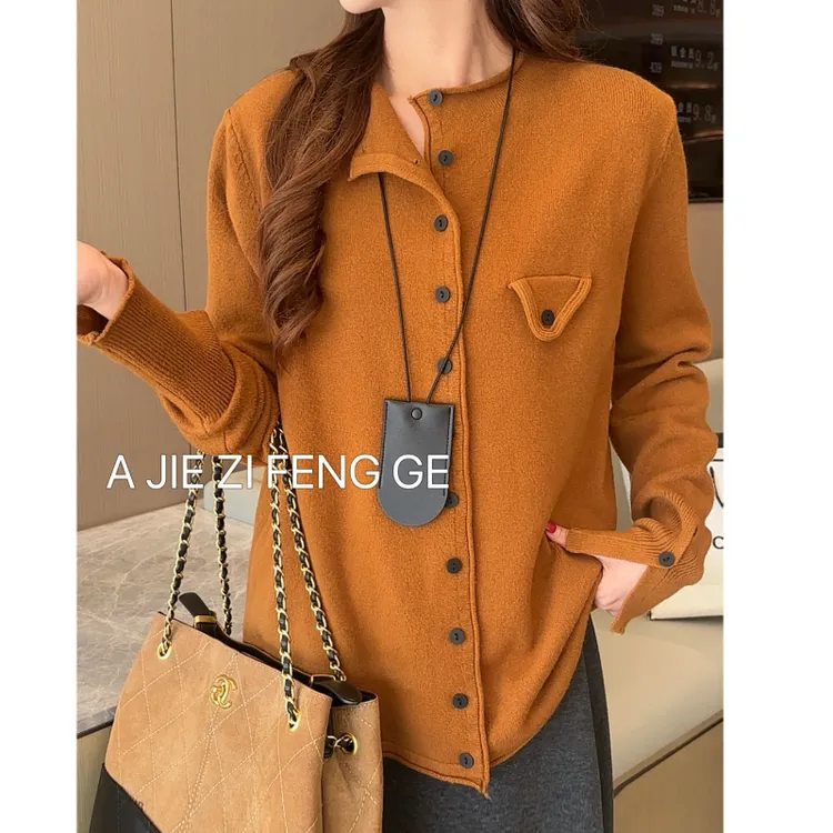 2025秋冬法式针织开衫简约新款毛衣长袖独特流行慵懒风上衣单排扣