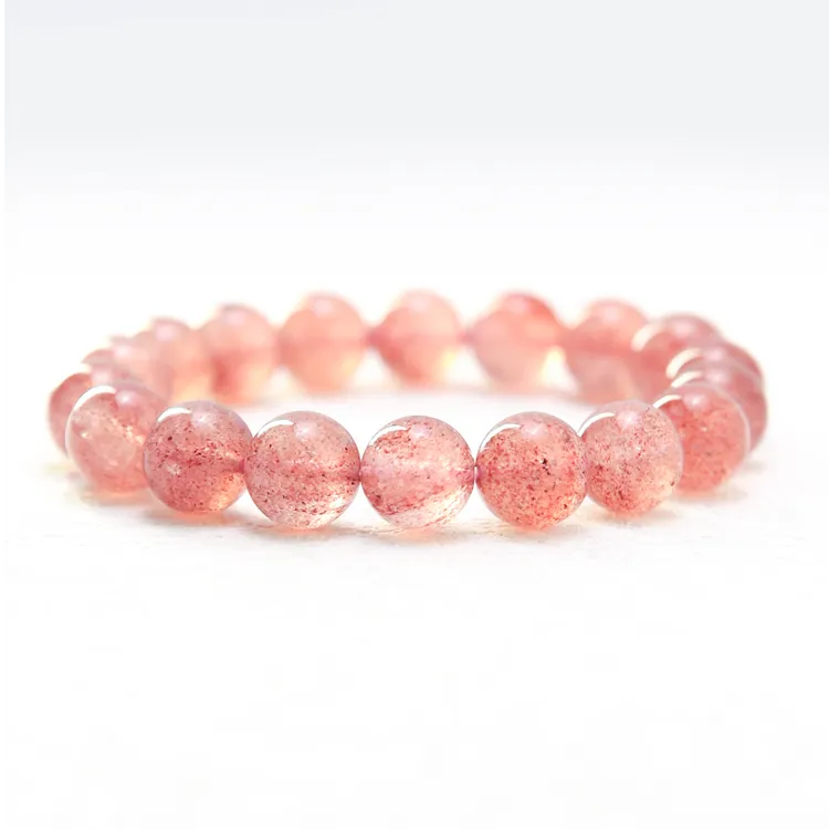 天然7A草莓晶10mm素圈水晶手串甜美桃花人缘自信单圈多样性发