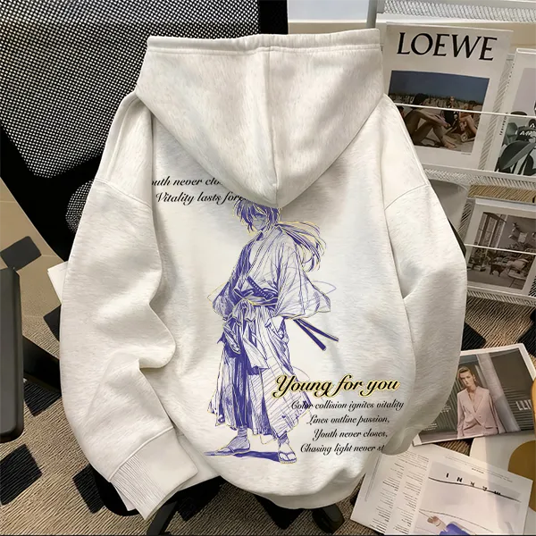 重磅500克纯棉连帽卫衣浪客剑心绯村剑心动漫印花潮流vintage舒适