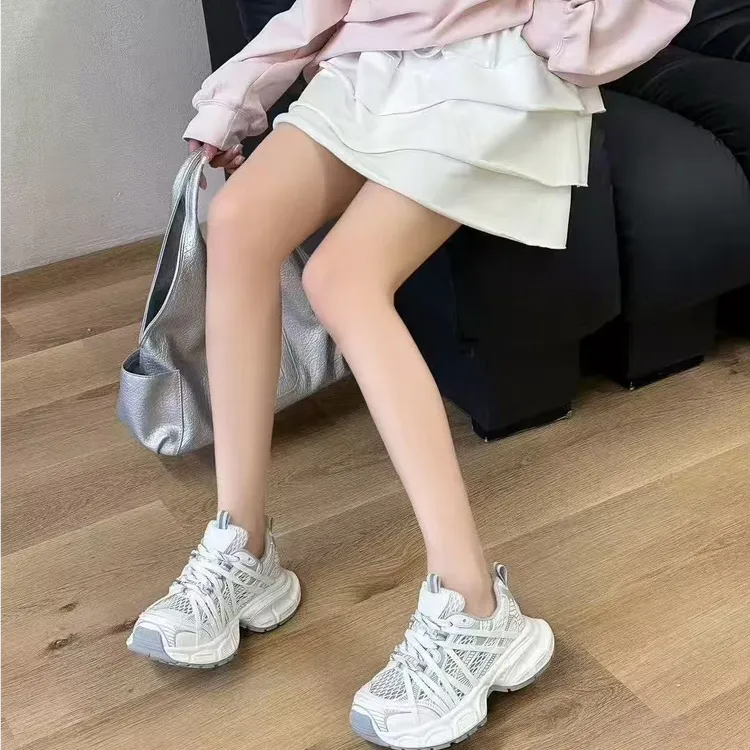 欧洲站女款鞋2025夏季新款绑带厚底运动网面系带老爹鞋 MQD