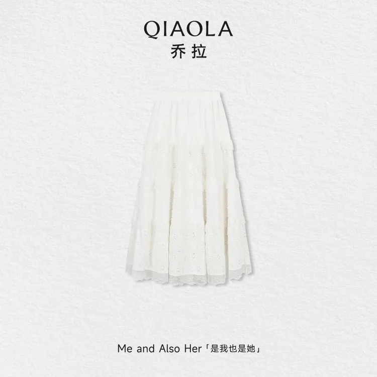 QIAOLA/乔拉【莓果气泡】秋冬季新款蕾丝拼接时尚百搭显瘦半裙