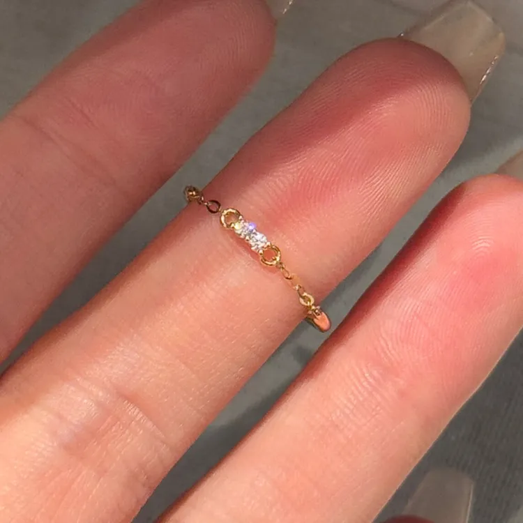 铜合金戒指 「水星记」显手细半圈链条小闪钻极细链条戒指食指戒