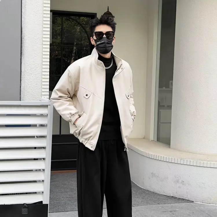 座山雕男立领pu皮衣棉服秋冬男士皮衣帅气男士冬天外衣夹克棉服