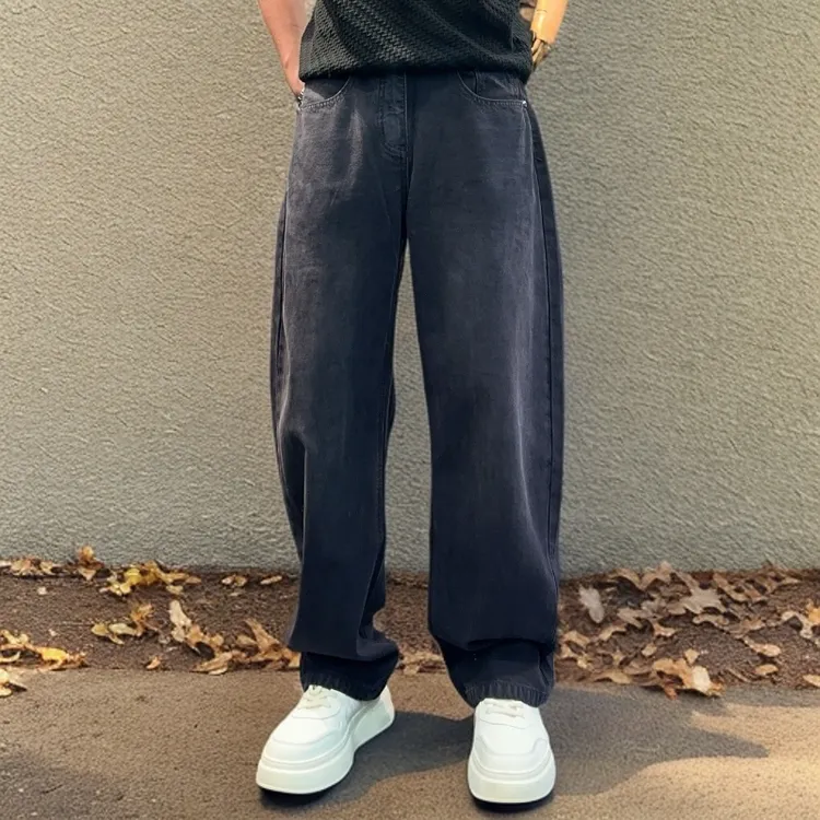 梁叔-秋冬新品直筒系列时尚百搭极简弯刀裤男士黑色牛仔裤Y13173