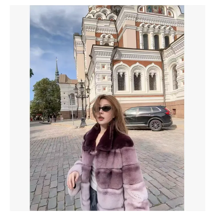 皮草丝绒青紫蓝兔皮毛一体皮草外套冬季新#YTSDKQ25T69