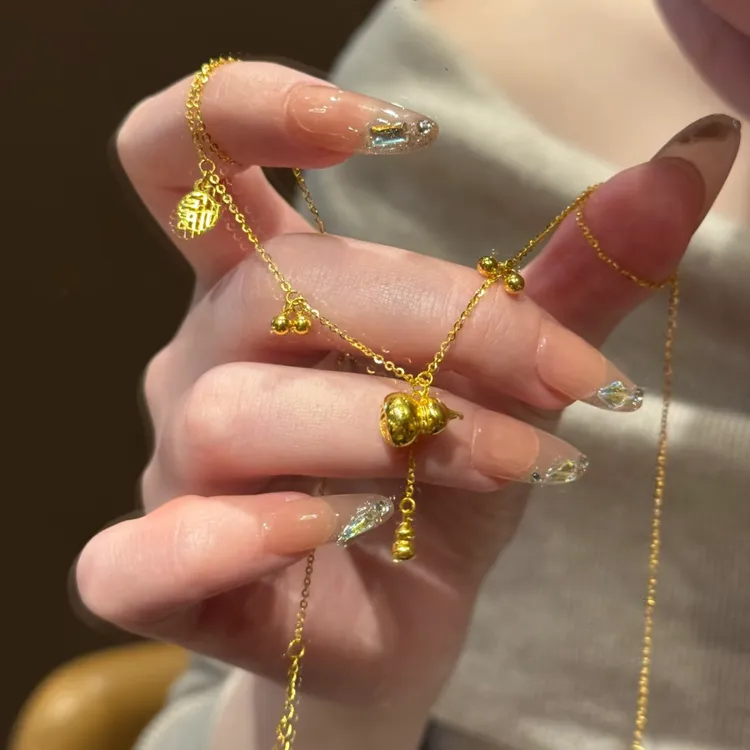 铜合金项链 新中式葫芦吊坠轻奢精致福牌锁骨链项链配饰