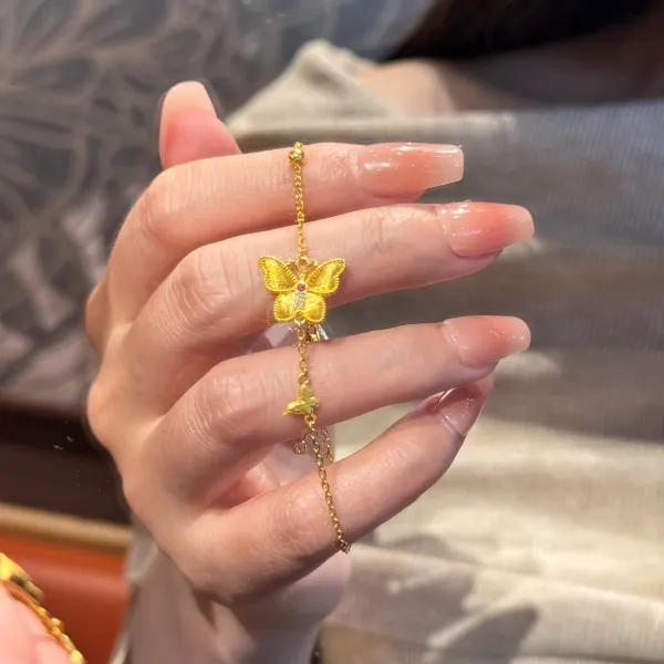 铜合金手链 新款轻奢甜美花丝蝴蝶手链女金色精致仙女百搭不掉色