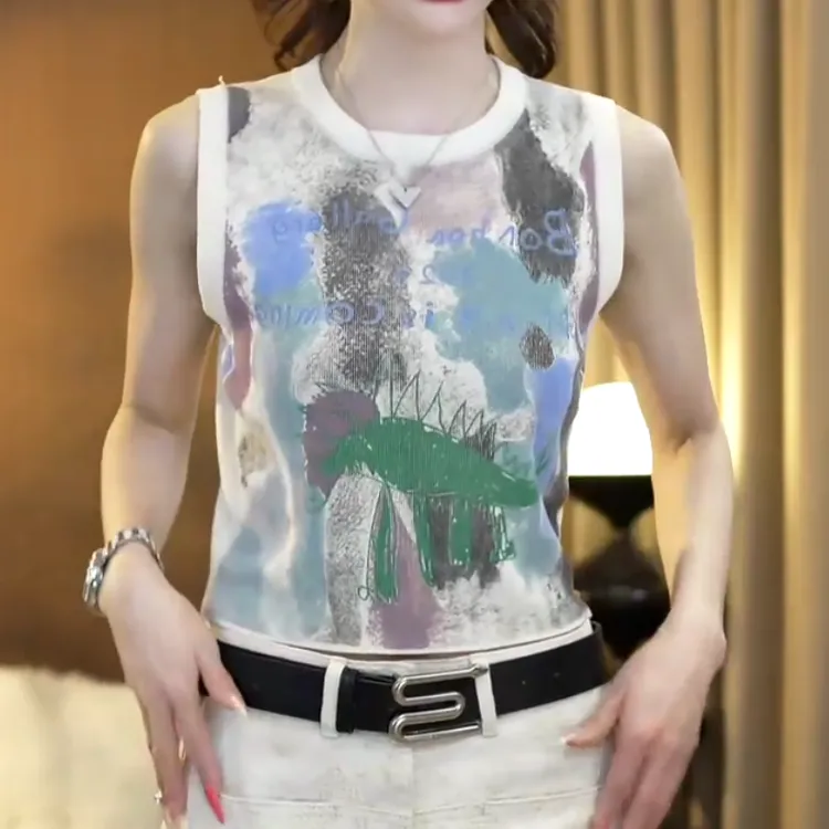 夏季新款洋气复古涂鸦无袖针织背心背心百搭内搭LK2502308