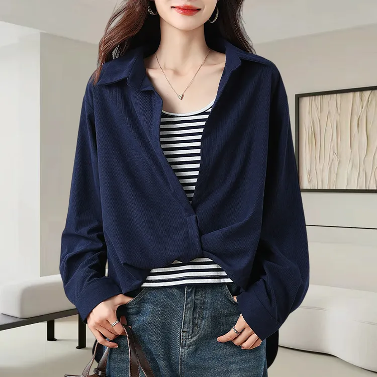 2025秋冬新款女大码翻领长袖衬衫设计感时尚港风吊带背心两件套