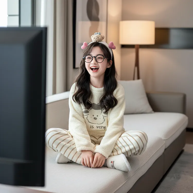 女童珊瑚绒睡衣秋冬款2025新款儿童冬季加厚法兰绒家居服套装女孩