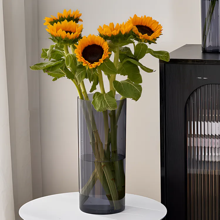 iosn透明灰亚克力摆件插花醒花桶富贵竹花瓶网红爆款水培器皿轻奢