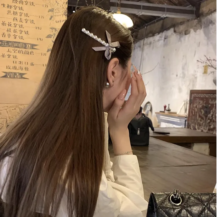 今日份仙女棒~珍珠蝴蝶结春天bi备侧边刘海夹碎发夹发夹夹子发饰
