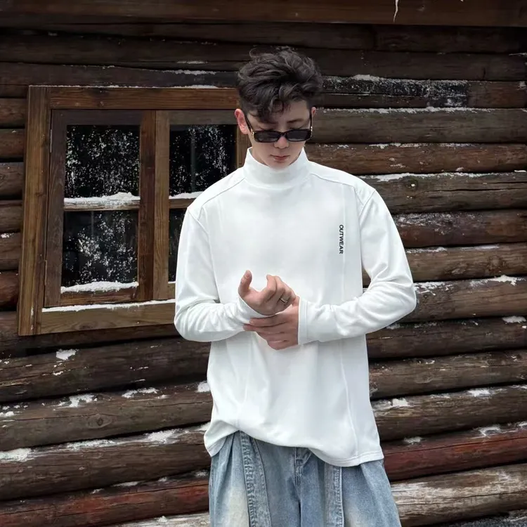 【YUZE】裁片解构德绒半高领打底衫秋冬季纯色简约长袖T恤DR0001