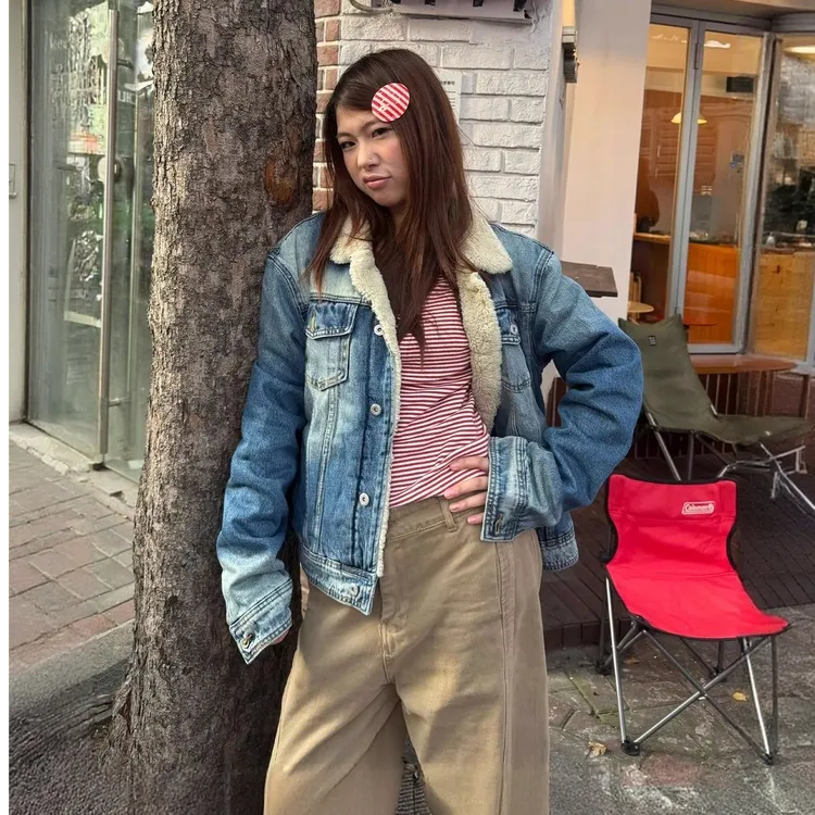 conlise【弗兰克】做旧气质羊羔绒丹宁牛仔外套 保暖毛内胆棉服夹克