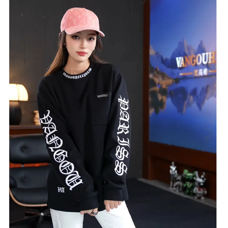 VANGOUHILL/梵高希克罗同款刺绣钢标口袋圆领时尚秋冬卫衣